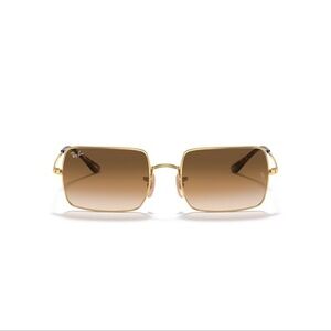 Ray-Ban Rectangle Gold Frame Sunglasses with Brown Lenses